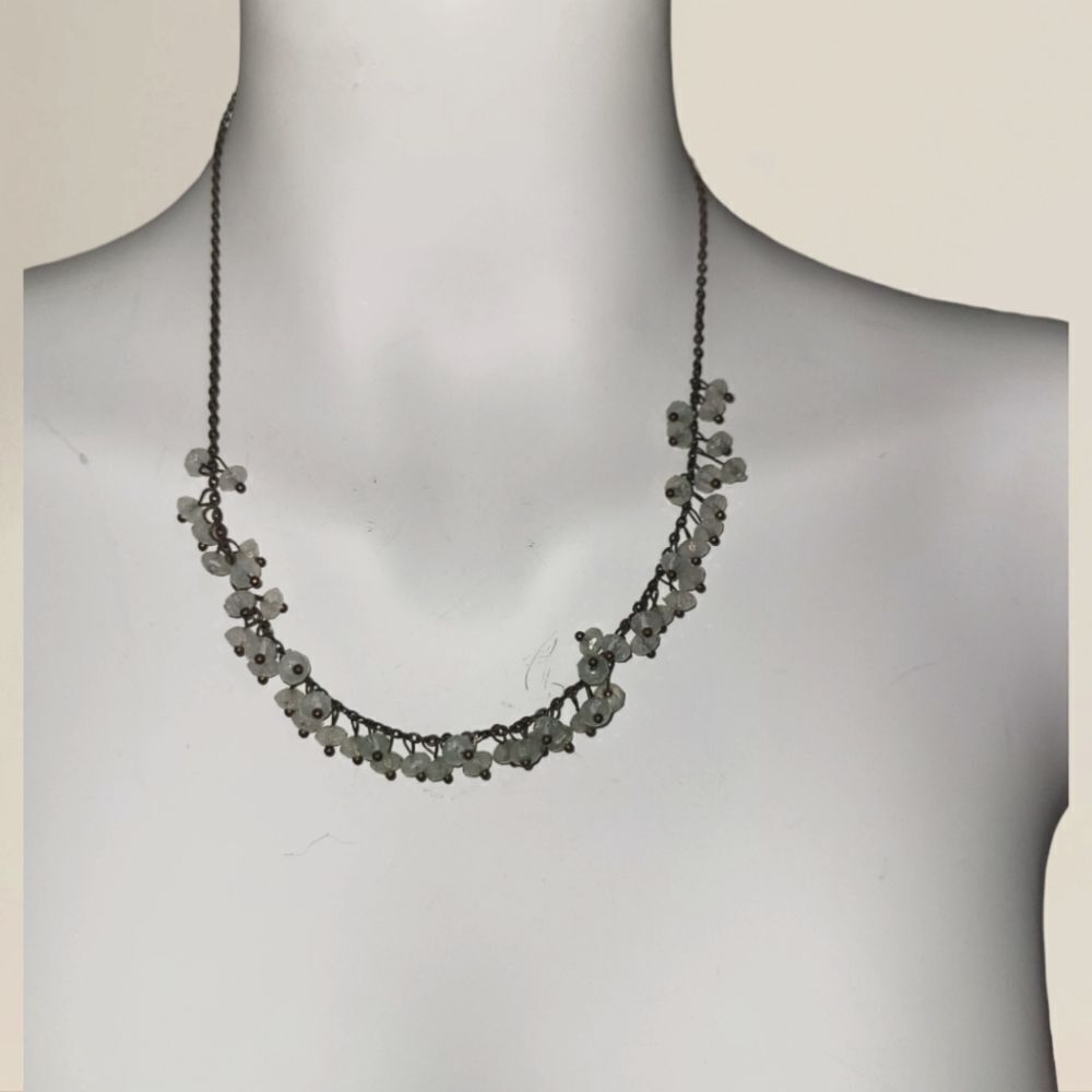 Vintage BR Design Co Brass Rhodium and glass beads Milky Green 20" Claw Closure